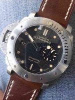 Replica Luminor Marina Panerai Watch Stainless Steel Case Left Hands Brown Leather